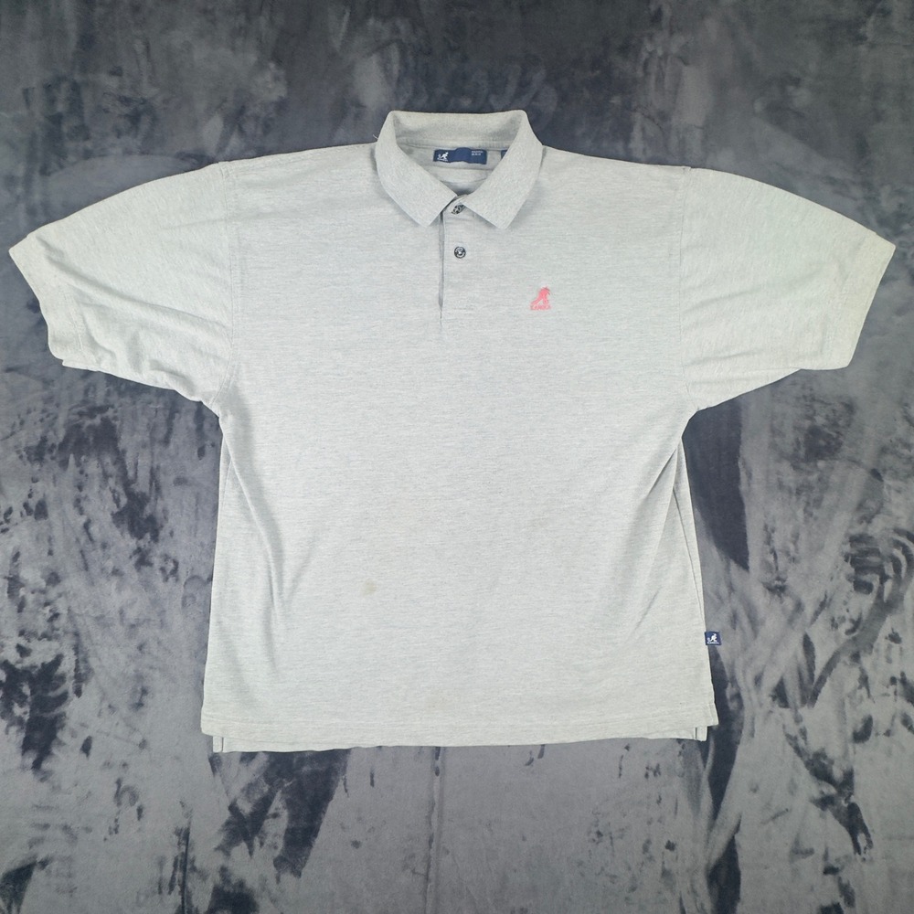 Kangol Polo Shirt Mens Large Gray Short Sleeve Pink Logo Cotton 4936